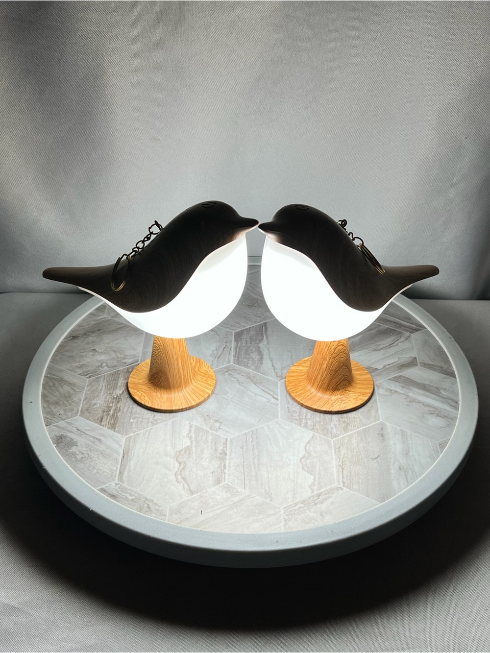Set of 2 Bird Shaped LED Night Lights Wood Grain USB Rechargeable Table Lamps - Picture 6 of 13
